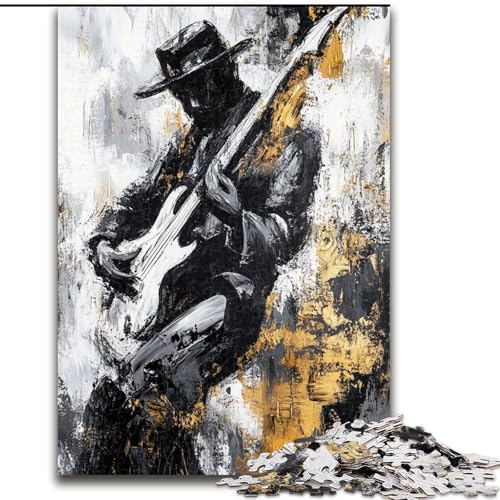 1000-teiliges Puzzle für Teenager,Geschenke zum Thema Gitarre Spielen,Ölgemälde,anspruchsvolles Spiel und Familienspiel mit vollständig ineinandergreifenden,zufällig geformten Teilen (Größe 26x38cm) von LiJianXXR