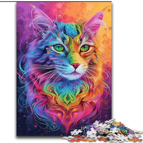 1000-teiliges Puzzle für Teenager Psychedelic Cat, anspruchsvolles Spiel und Familienspiel mit vollständig ineinandergreifenden, zufällig geformten Teilen (Größe 50x75cm) von LiJianXXR