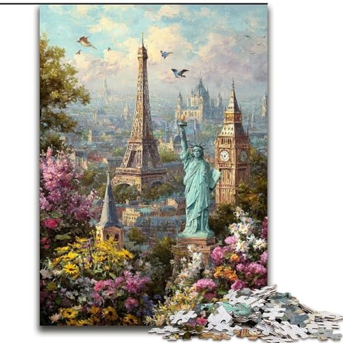 1000-teiliges Puzzle für Teenager mit Weltattraktionen, anspruchsvolles Spiel und Familienspaß mit vollständig ineinandergreifenden, zufällig geformten Teilen (Größe 50x75cm) von LiJianXXR