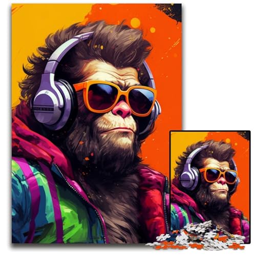 1000-teiliges Puzzle mit Affenkopfhörern für Erwachsene, anspruchsvolles Denkspiel für Teenager, Spaß für den Familienspieleabend, 26x38cm/10,23x14,96 Zoll 1000-teiliges Puzzle mit Affenkopfhörern für Erwachsene, anspruchsvolles Denkspiel für Teenager, Spaß für den Familienspieleabend, 26x38cm/10,23x14,96 Zoll von LiJianXXR