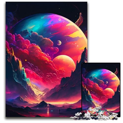 1000-teiliges Puzzle mit Neon-Alien-Landschaft, Papppuzzle, anspruchsvolles Denkspiel, Familienaktivität, Heimdekoration, 26x38cm/10,23x14,96 Zoll von LiJianXXR