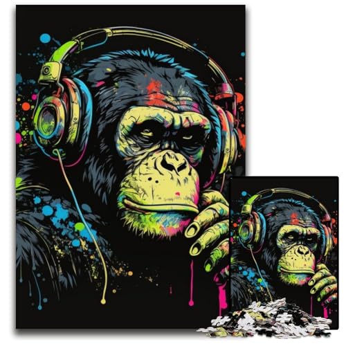 1000-teiliges Puzzle mit Schimpansen-Motiv, Holzpuzzle, anspruchsvolles Denkspiel, Familienaktivität, Heimdekoration, 50x75cm/19,68x29,52 Zoll von LiJianXXR
