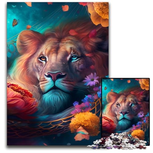 1000-teiliges Puzzle mit wunderschönem Löwenmotiv für Erwachsene, anspruchsvolles Denkspiel für Teenager, Spaß für den Spieleabend mit der Familie, 50x75cm/19,68x29,52 Zoll von LiJianXXR
