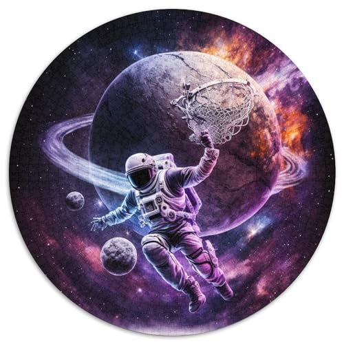 Astronauten Spielen Basketball, Puzzle 1000 Teile für Erwachsene, rund, Puzzle 1000 Teile für Erwachsene, Denksportaufgabe, Spiel für Erwachsene, interaktive Familienaktivität, 67,5 x 67,5 cm von LiJianXXR