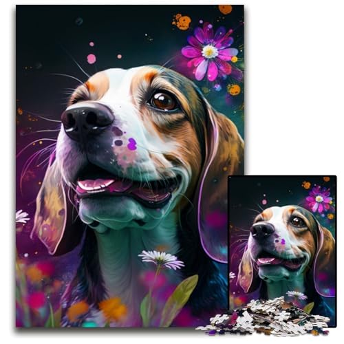 Blumen-Beagle-Puzzle für Erwachsene, 1000 Teile, Papp-Puzzle, Denksportaufgabe, Teenager und Heimdekoration, 26x38cm/10,23x14,96 Zoll Blumen-Beagle-Puzzle für Erwachsene, 1000 Teile, Papp-Puzzle, Denksportaufgabe, Teenager und Heimdekoration, 26x38cm/10,23x14,96 Zoll von LiJianXXR