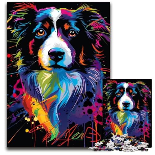 Border Collie Puzzle für Erwachsene, 1000 Teile, Papppuzzle für Erwachsene, perfektes DIY-Kunstdekor oder Geburtstagsgeschenk, 26x38cm/10,23x14,96 Zoll von LiJianXXR