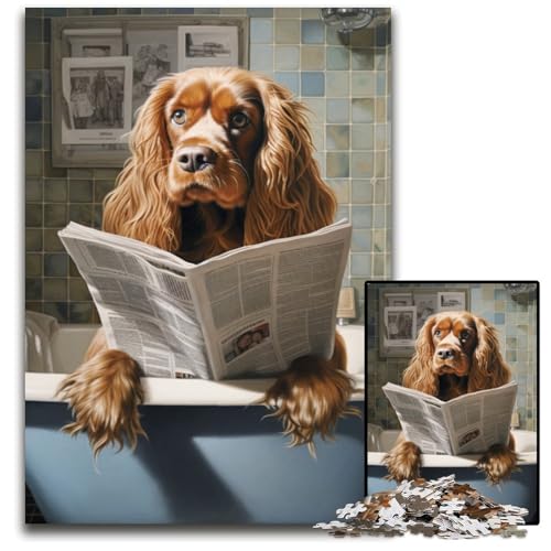 Cocker Spaniel liest Zeitung, 1000-teiliges Puzzle für Erwachsene, anspruchsvolle Puzzles, interaktives Familienspiel, Gehirnherausforderung, Lernspielzeug, 50x75cm/19,68x29,52 Zoll Cocker Spaniel liest Zeitung, 1000-teiliges Puzzle für Erwachsene, anspruchsvolle Puzzles, interaktives Familienspiel, Gehirnherausforderung, Lernspielzeug, 50x75cm/19,68x29,52 Zoll von LiJianXXR