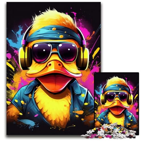 Ente mit Kopfhörern Puzzle 1000 Teile für Erwachsene Puzzles für Erwachsene Interaktives Familienspiel, Gehirn-Herausforderung, Lernspielzeug 26x38cm/10,23x14,96 Zoll von LiJianXXR