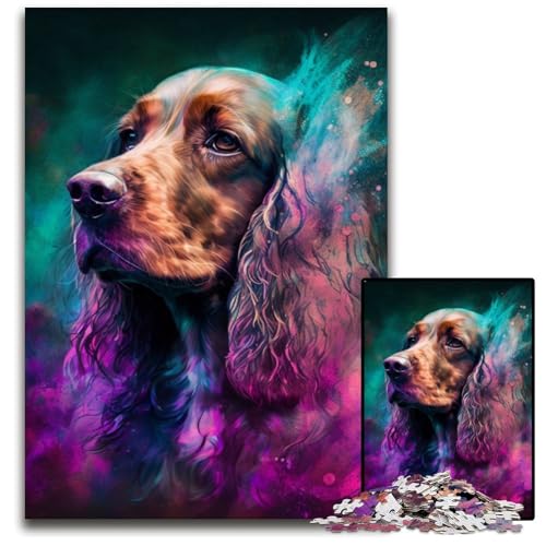 Fantasy Cocker Spaniel Puzzle für Erwachsene, 1000-teiliges Holzpuzzle, anspruchsvolles DIY-Denkspiel für Teenager, 50x75cm/19,68x29,52 Zoll von LiJianXXR