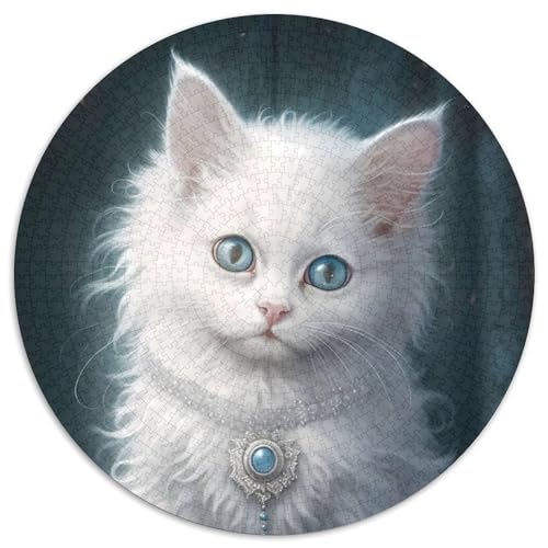 Flauschiges weißes Kätzchen-Puzzle für Erwachsene, 1000 runde Puzzleteile, 1000 Teile, Familie und Freunde, geeignet für Kinder ab 14 Jahren, 67,5 x 67,5 cm von LiJianXXR