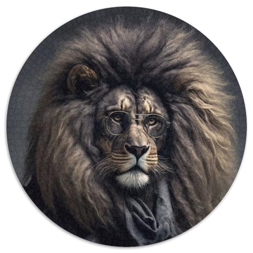 Hipster-Löwe, 1000-teiliges Puzzle, Geschenke, rund, Puzzle 1000 Teile für Erwachsene, für Heimdekoration, Gehirntraining, 67,5 x 67,5 cm von LiJianXXR