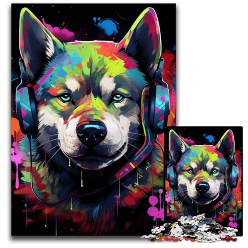 Husky mit Kopfhörern, 1000-teiliges Puzzle für Erwachsene, anspruchsvolle Puzzles, interaktives Familienspiel, Gehirn-Herausforderung, Lernspielzeug, 26x38cm/10,23x14,96 Zoll Husky mit Kopfhörern, 1000-teiliges Puzzle für Erwachsene, anspruchsvolle Puzzles, interaktives Familienspiel, Gehirn-Herausforderung, Lernspielzeug, 26x38cm/10,23x14,96 Zoll von LiJianXXR