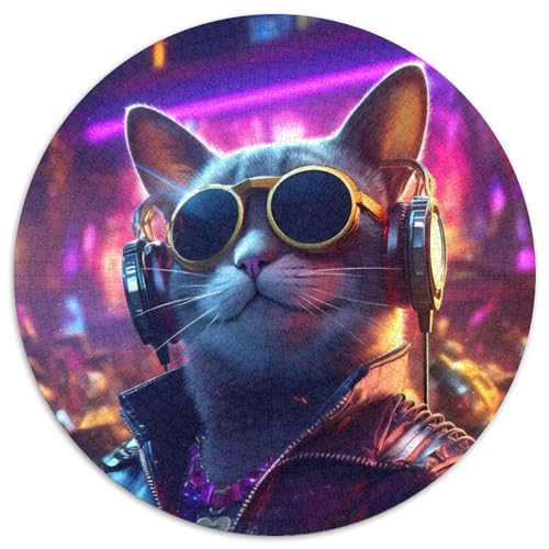 Katzen-Hüpfburg, 1000-teiliges Puzzle für Erwachsene, 1000-teiliges rundes Puzzle-Geschenk, ideales DIY-Dekor und Denksport-Geschenk, 67,5 x 67,5 cm von LiJianXXR