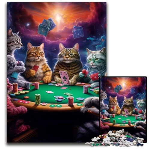 Katzen Spielen Poker-Puzzles für 1000 Teile, anspruchsvolle Puzzles, anspruchsvolle Denksportaufgabe, Familienaktivität, Heimdekoration, 50x75cm/19,68x29,52 Zoll von LiJianXXR
