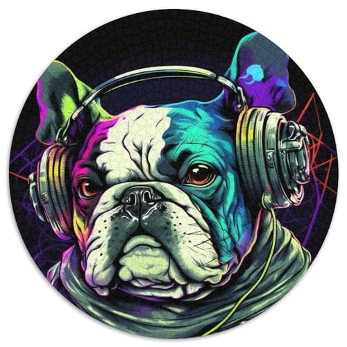 Kopfhörer-Bulldogge, 1000-teiliges Puzzle für Erwachsene, Kartonpuzzle, perfekt für Geburtstags-, Weihnachts- und Halloweengeschenke, 67,5 x 67,5 cm von LiJianXXR