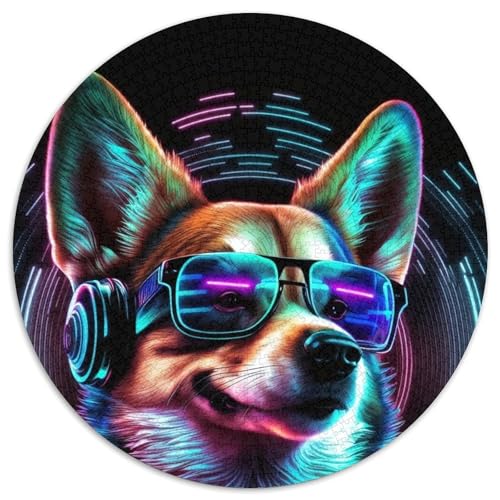 Kopfhörer-Corgi-Puzzle für Erwachsene, 1000 runde Puzzleteile, 1000 Teile, Familie und Freunde, geeignet für Kinder ab 14 Jahren, 67,5 x 67,5 cm von LiJianXXR