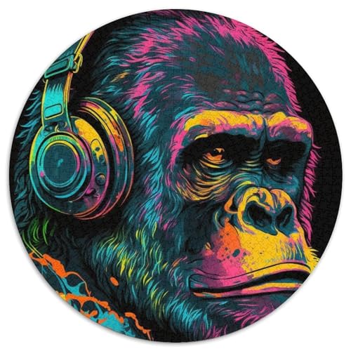 Kopfhörer-Gorilla-Puzzle, 1000 Teile, für Erwachsene, rundes Puzzle mit 1000 Teilen, perfekt für Teenager und zur Heimdekoration, 67,5 x 67,5 cm Kopfhörer-Gorilla-Puzzle, 1000 Teile, für Erwachsene, rundes Puzzle mit 1000 Teilen, perfekt für Teenager und zur Heimdekoration, 67,5 x 67,5 cm von LiJianXXR