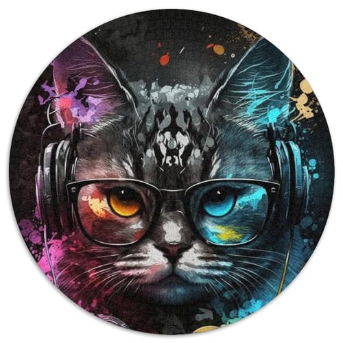 Kopfhörer-Katzen-Puzzle für Erwachsene, 1000-teiliges Puzzle für Erwachsene zum Entspannen und Herausfordern, farbenfrohe Heimdekorationskunst, Freunde, 67,5 x 67,5 cm von LiJianXXR
