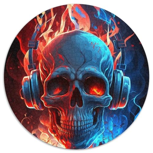 Kopfhörer-Totenkopf-Puzzle, 1000 Teile, für Erwachsene, rundes Puzzle mit 1000 Teilen, perfekt für Teenager und zur Heimdekoration, 67,5 x 67,5 cm von LiJianXXR