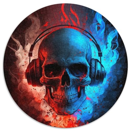 Kopfhörer-Totenkopf-Puzzle 1000 Teile für Erwachsene, runde Puzzles 1000 Teile für Erwachsene, Denksportaufgabe, Spiel für Erwachsene, interaktive Familienaktivität, 67,5 x 67,5 cm von LiJianXXR