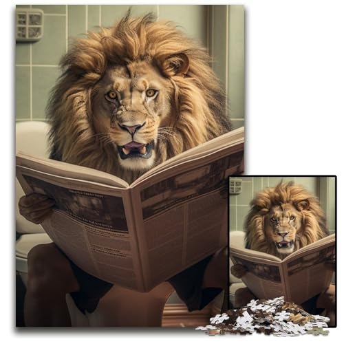 Löwe liest Zeitung, 1000-Teile-Puzzle für Erwachsene, anspruchsvolle Puzzles, interaktives Familienspiel, Gehirn-Herausforderung, Lernspielzeug, 26x38cm/10,23x14,96 Zoll von LiJianXXR