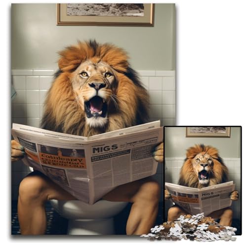 Löwe liest Zeitung Puzzle für Erwachsene 1000 Teile Holzpuzzle für Erwachsene für Familieninteraktives Spiel 50x75cm/19,68x29,52 Zoll von LiJianXXR