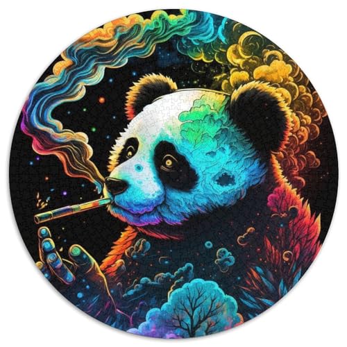 Panda Smoke Puzzle 1000 Teile für Erwachsene, rund, Puzzle 1000 Teile für Erwachsene, Denksportaufgabe, Spiel für Erwachsene, interaktive Familienaktivität, 67,5 x 67,5 cm von LiJianXXR