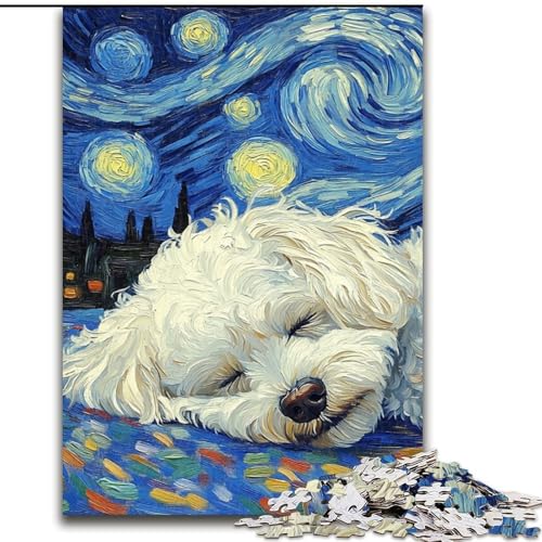Puzzle 1000 Teile, Bichon Frise-Nachthimmel, aus Holz, EIN tolles Geschenk für Familienspaß, 50x75cm, Kunstwerk-Dekor, Intelligenzspielzeug für Indoor-Spiele mit der Familie von LiJianXXR
