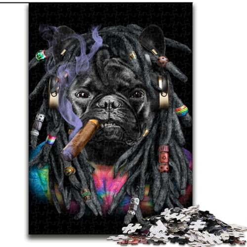 Puzzle 1000 Teile, Französische Bulldogge mit Dreadlocks, Puzzle aus Holz, Geburtstage, Feiertage und Heimdekoration, 1000 Teile(50x75cm) von LiJianXXR
