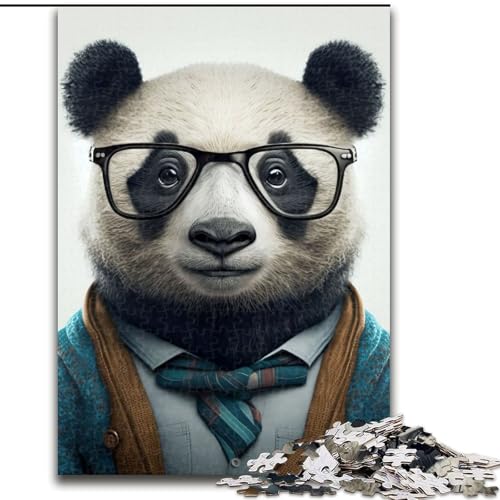 Puzzle 1000 Teile, Hipster-Panda in Kleidung, aus Holz, interaktives Familienspiel, Familienaktivitätsspiel, 50x75cm, spannende Familienspielabendaktivität von LiJianXXR