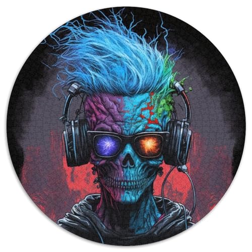 Puzzle 1000 Teile, Kopfhörer-Totenkopf, 1000 Teile, runde Puzzles für Erwachsene, für Teenager und Familienspaß – DIY-Denkspiel, Geschenk, 67,5 x 67,5 cm von LiJianXXR