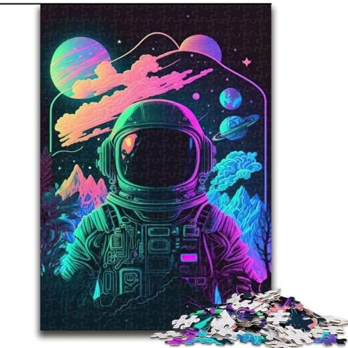 Puzzle 1000 Teile, Neon-Astronauten-Puzzle aus Holz, ideal als Dekoration für Zuhause und Büro, Geburtstag, 1000 Teile(50x75cm) von LiJianXXR