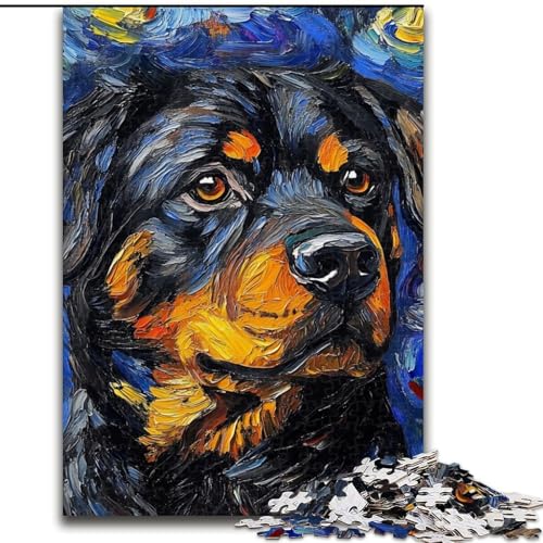 Puzzle 1000 Teile, Rottweiler-Nachthimmel, Puzzle aus Karton, Spaß für die ganze Familie, perfekt für Geburtstage, Feiertage, 1000 Teile(26x38cm) von LiJianXXR