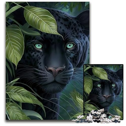 Puzzle 1000 Teile, Schwarzer Leopard, Puzzle für Erwachsene, für Teenager und Familien, perfekte DIY-Dekoration und knifflige Herausforderung, 50x75cm/19,68x29,52 Zoll von LiJianXXR