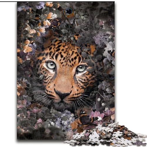 Puzzle 1000 Teile, geblümter Leopard, Puzzle aus Holz, ideal für Büro, Schlafzimmer, Wohnzimmerdekoration, 1000 Teile(50x75cm) von LiJianXXR