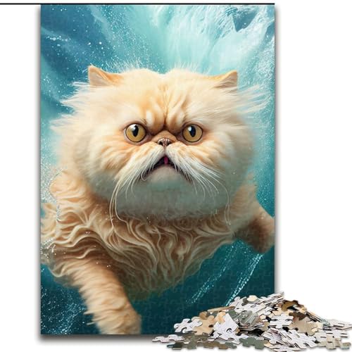 Puzzle 1000 Teile, lustige schwimmende Katze, Puzzle aus Holz, ideal für Büro, Schlafzimmer, Wohnzimmerdekoration, 1000 Teile(50x75cm) von LiJianXXR
