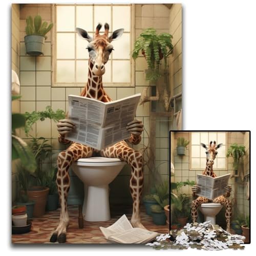 Puzzle 1000 Teile Giraffe liest Zeitung, Puzzle für Erwachsene für Teenager und Familien, perfekte DIY-Dekoration und knifflige Herausforderung, 26x38cm/10,23x14,96 Zoll von LiJianXXR