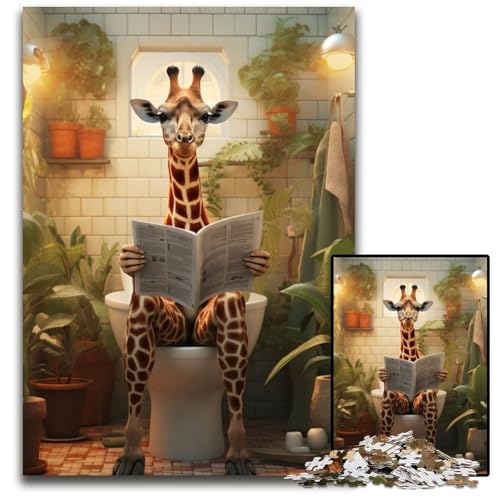 Puzzle 1000 Teile Giraffe liest Zeitung, Puzzle für Erwachsene für Teenager und Familien, perfekte DIY-Dekoration und knifflige Herausforderung, 26x38cm/10,23x14,96 Zoll von LiJianXXR
