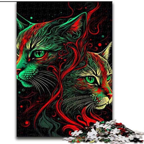 Puzzle 1000 Teile Grüne und rote Katzen aus Holz, hochschwieriges Denkspiel für Teenager, 50x75cm, als Geburtstags-, Urlaubs-, Weihnachts Puzzle 1000 Teile Grüne und rote Katzen aus Holz, hochschwieriges Denkspiel für Teenager, 50x75cm, als Geburtstags-, Urlaubs-, Weihnachts von LiJianXXR
