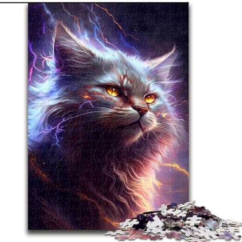 Puzzle 1000 Teile Lightning Maine Coon aus Holz, EIN tolles Geschenk für Familienspaß, 50x75cm, Kunstwerk-Dekor, Intelligenzspielzeug für Indoor-Spiele mit der Familie von LiJianXXR