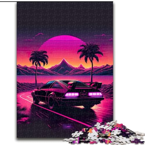 Puzzle 1000 Teile für Erwachsene, Auto-Sonnenuntergang, aus Holz, Kinder ab 14 Jahren, 50x75cm, DIY-Kunstdekor von LiJianXXR
