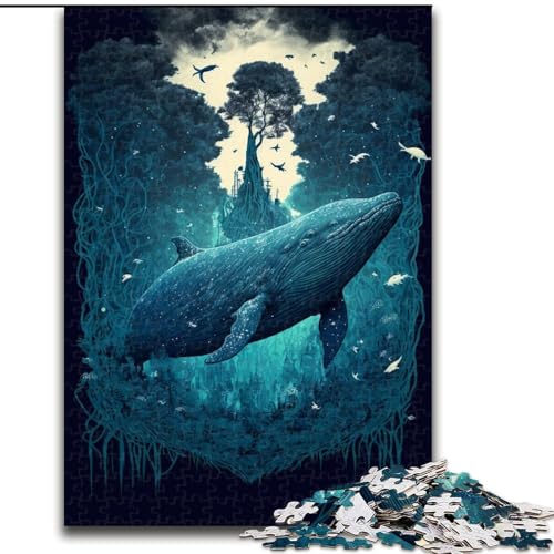 Puzzle 1000 Teile für Erwachsene, Blauwal im Dschungel, aus Holz, Kinder ab 14 Jahren, 50x75cm, DIY-Kunstdekor von LiJianXXR