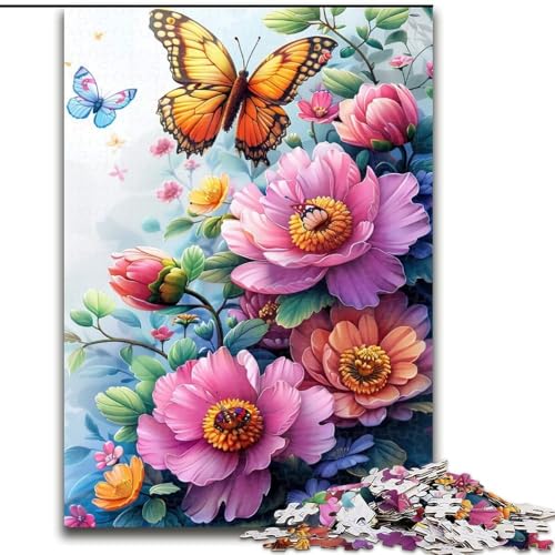 Puzzle 1000 Teile für Erwachsene, Blume und Schmetterling, aus Holz, Kinder ab 14 Jahren, 50x75cm, DIY-Kunstdekor von LiJianXXR