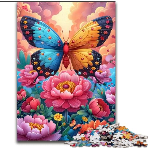 Puzzle 1000 Teile für Erwachsene, Blume und Schmetterling, aus Holz, perfektes DIY-Kunstdekor oder Geburtstagsgeschenk, 50x75cm, Kunstwerk-Dekor, Intelligenzspielzeug für Indoor-Spiele mit der Familie von LiJianXXR