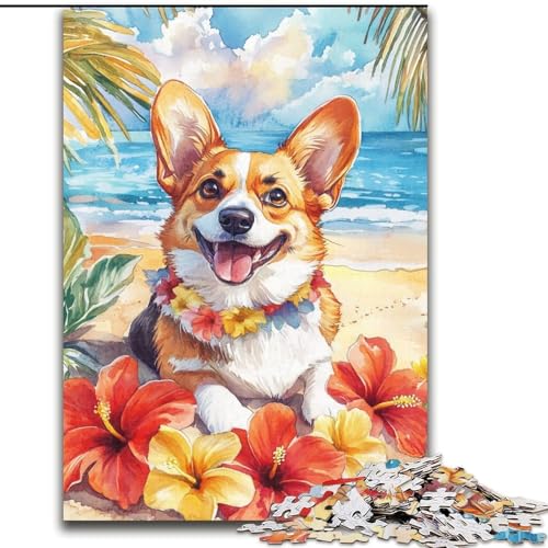 Puzzle 1000 Teile für Erwachsene, Corgi im Urlaub, Elefantenspielzeug, Denkspiel, Geburtstagsgeschenk, Geschenke, Wandkunst für Kinder ab 14 Jahren (Größe 50x75cm) von LiJianXXR