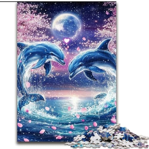 Puzzle 1000 Teile für Erwachsene, Delfinpaar, für Kinder ab 14 Jahren, jedes Teil ist einzigartig – lustiges und herausforderndes Spiel für die ganze Familie, tolles Geschenk (Größe 26x38cm) von LiJianXXR
