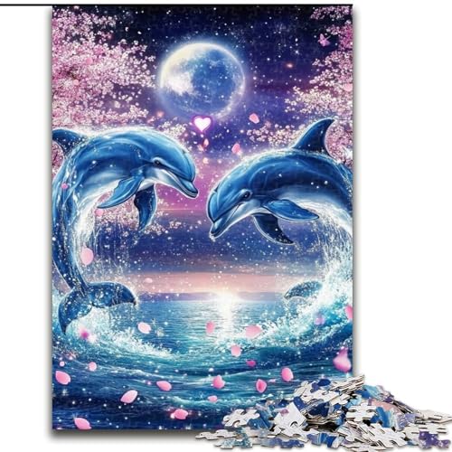 Puzzle 1000 Teile für Erwachsene, Delfinpaar, für Kinder ab 14 Jahren, jedes Teil ist einzigartig – lustiges und herausforderndes Spiel für die ganze Familie, tolles Geschenk (Größe 50x75cm) von LiJianXXR