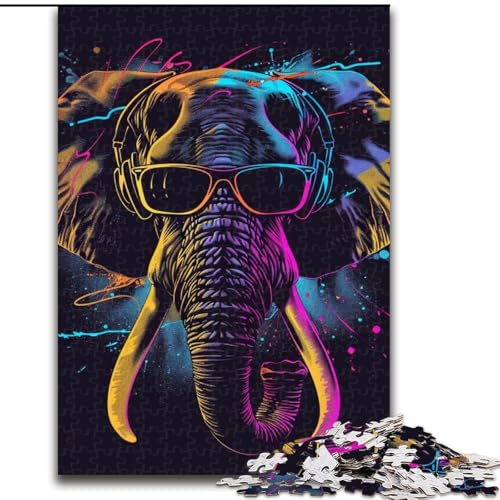 Puzzle 1000 Teile für Erwachsene, Elefant mit Kopfhörern, aus Holz, Kinder ab 14 Jahren, 50x75cm, DIY-Kunstdekor von LiJianXXR