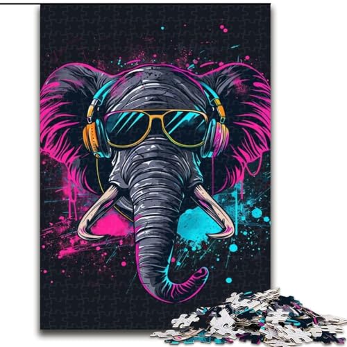 Puzzle 1000 Teile für Erwachsene, Elefant mit Kopfhörern, aus Holz, Kinder ab 14 Jahren, 50x75cm, DIY-Kunstdekor von LiJianXXR
