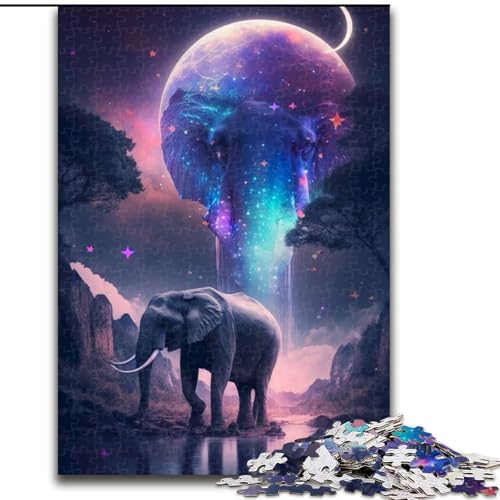 Puzzle 1000 Teile für Erwachsene, Elefanten-Mondlicht-Puzzle aus Holz, interaktives Familienspiel, DIY-Heimdekoration, Gehirn-Herausforderung, Geschenk, 1000 Stück(50x75cm) von LiJianXXR